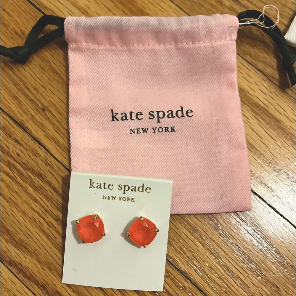 Kate Spade small square stud earrings, fluorescent pink